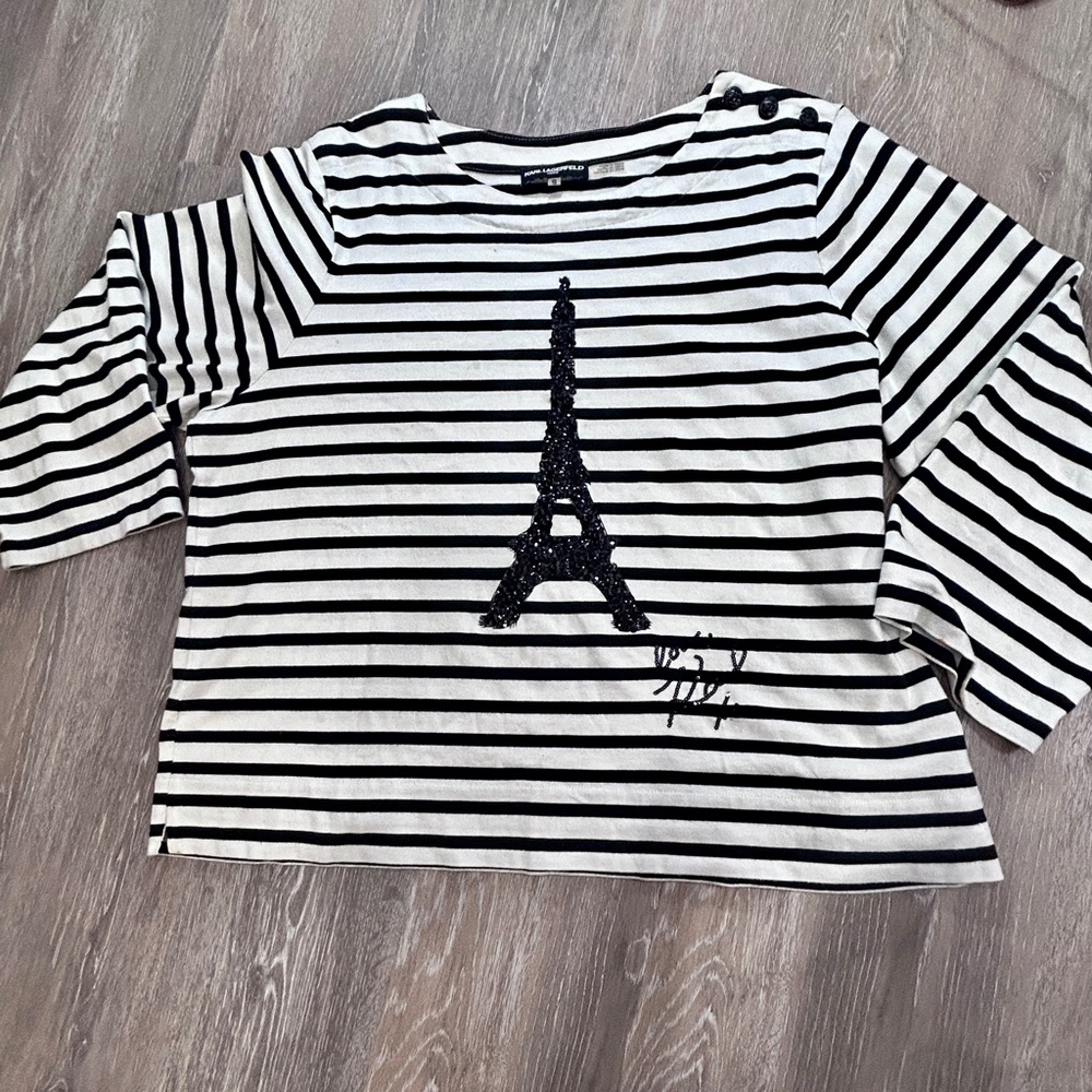 🖤 Karl Lagerfeld Paris Striped Embellished Top - Size XL